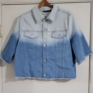DG2 by Diane Gilman Blue and White Denim Button Down Shirt